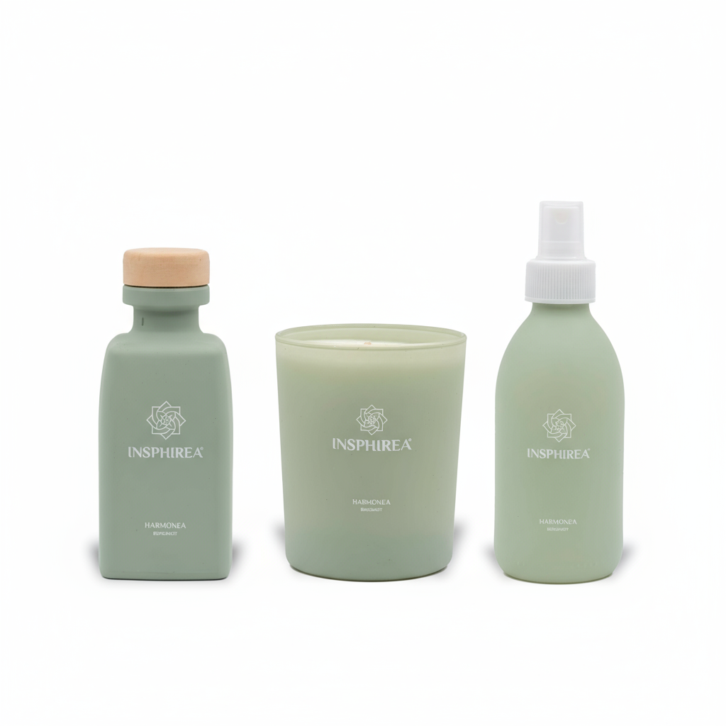 Harmonea Home Fragrance Set – complete bundel met kaars, diffuser en roomspray, bergamot & citrus