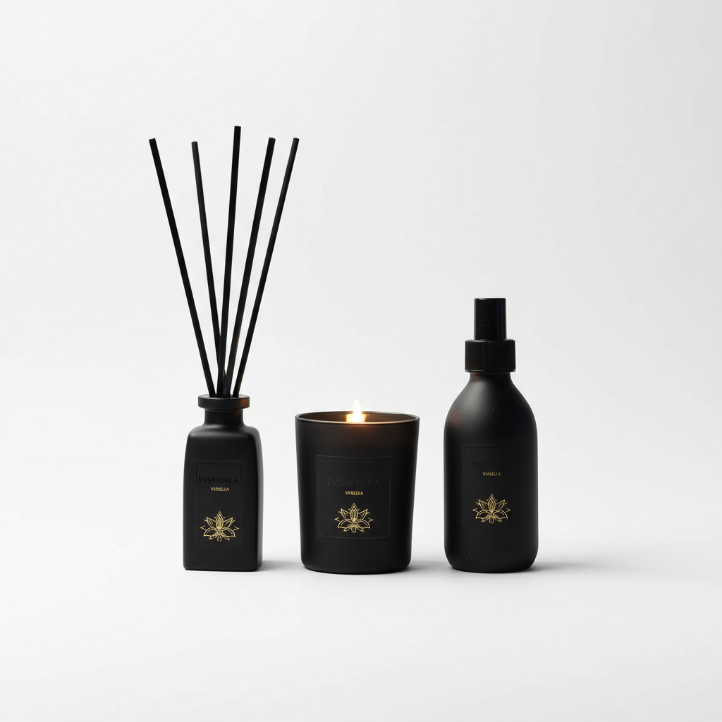 Reposea Home  Fragrance Set – complete set met kaars, diffuser en spray in vanille & musk