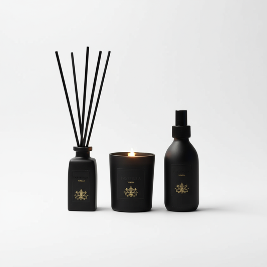 Reposea Home  Fragrance Set – complete set met kaars, diffuser en spray in vanille & musk